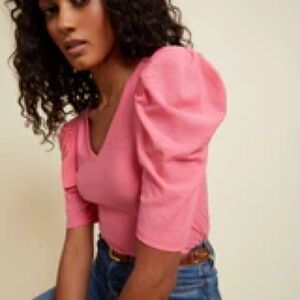 Nation LTD Pink Jillian Puff Sleeve Top (Large)
